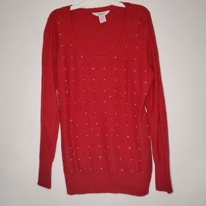 CANDIE'S- Red Rhinestone Sweater- Women's- Size XL